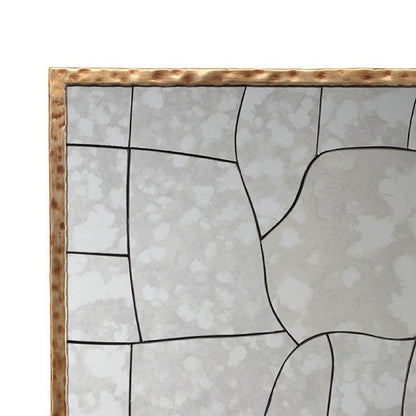 Heri Wall Decor Mirror, Mosaic Pattern, 35 Inch Hammered Brass Metal