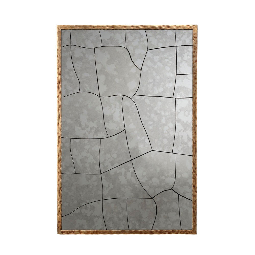Heri Wall Decor Mirror, Mosaic Pattern, 35 Inch Hammered Brass Metal