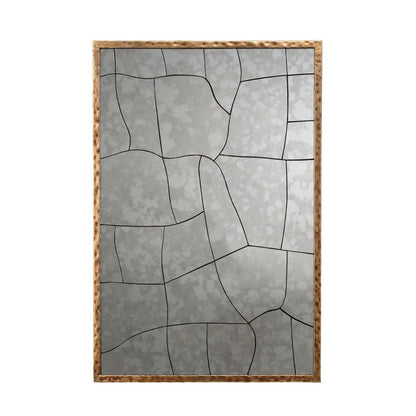 Heri Wall Decor Mirror, Mosaic Pattern, 35 Inch Hammered Brass Metal