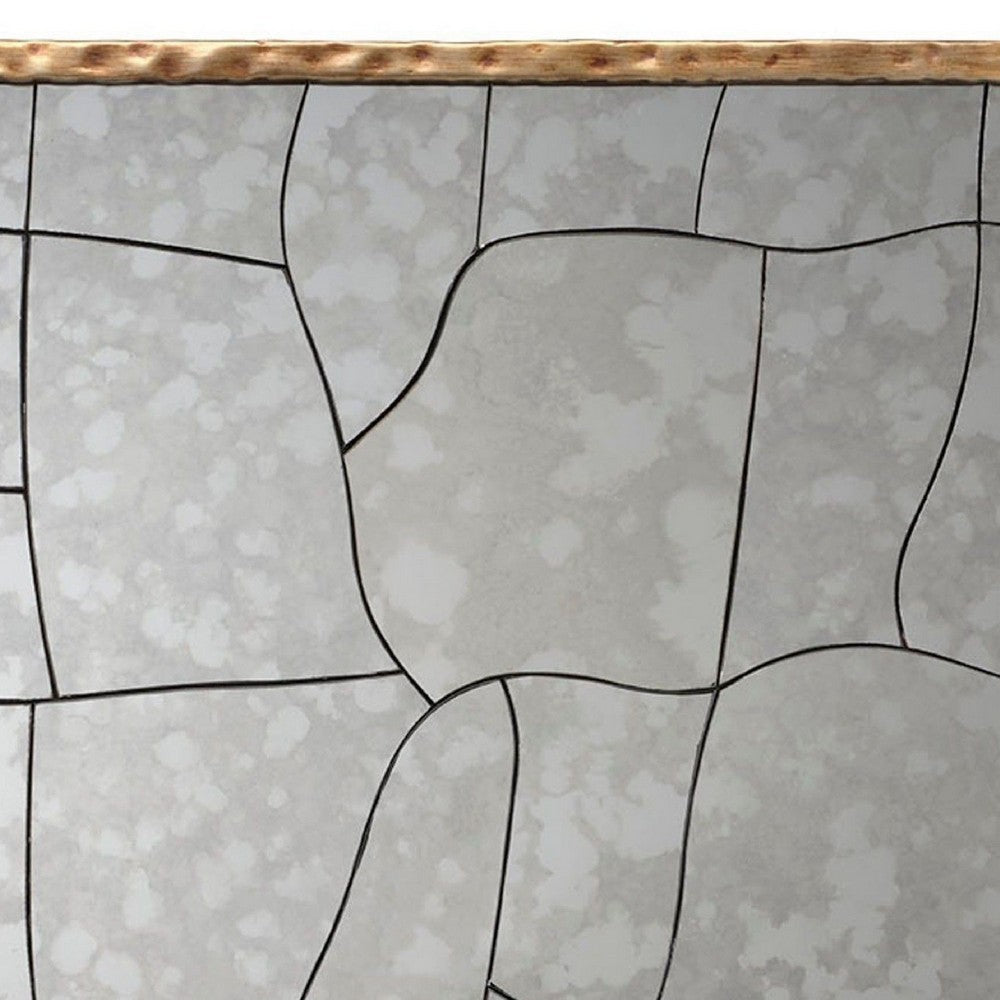 Heri Wall Decor Mirror, Mosaic Pattern, 35 Inch Hammered Brass Metal