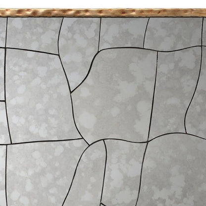 Heri Wall Decor Mirror, Mosaic Pattern, 35 Inch Hammered Brass Metal