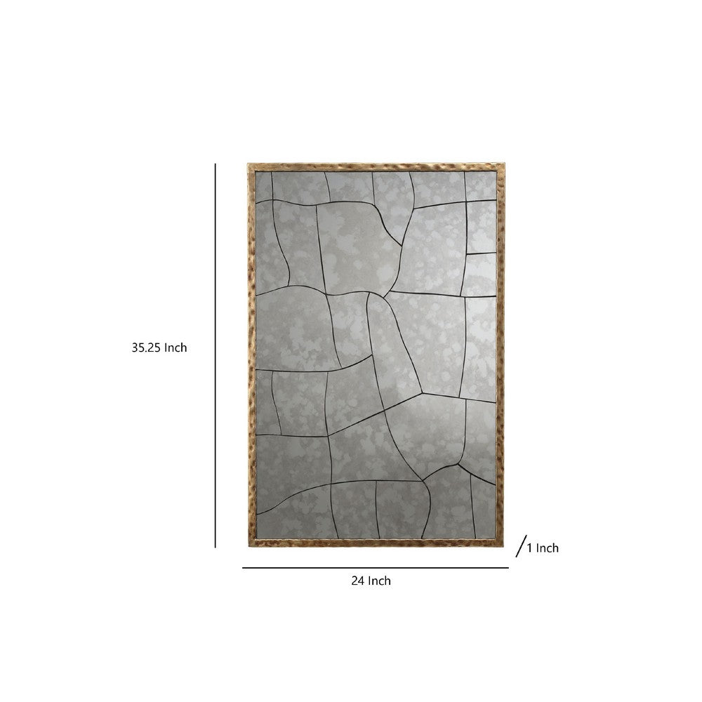 Heri Wall Decor Mirror, Mosaic Pattern, 35 Inch Hammered Brass Metal