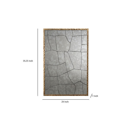 Heri Wall Decor Mirror, Mosaic Pattern, 35 Inch Hammered Brass Metal