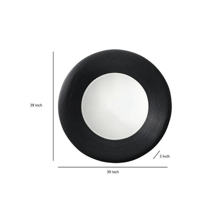 Defy Wall Mirror, 39 Inch Round Frame, Boho Style Black Natural Bamboo