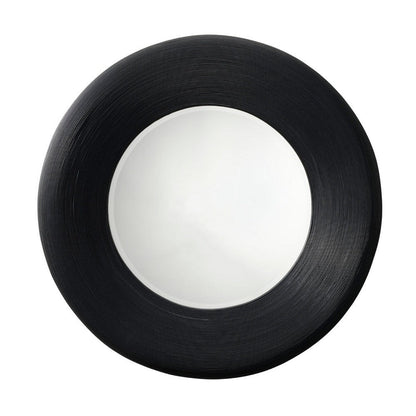 Defy Wall Mirror, 39 Inch Round Frame, Boho Style Black Natural Bamboo