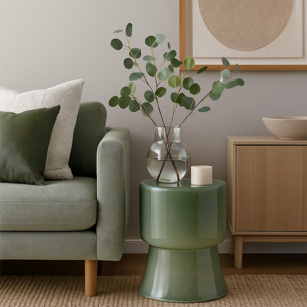 Hery Garden Side Table Stool, Hourglass, Glossy Blue Soda Lime Glass