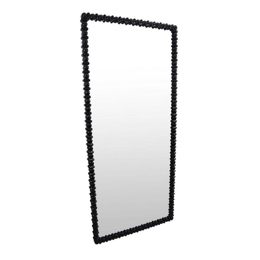 Perz Floor Mirror, 72 Inch, Rectangular Shaped Black Beaded Wood Frame