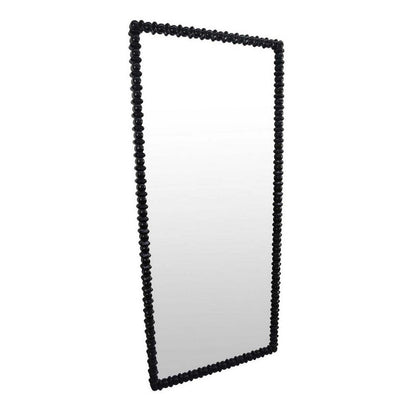Perz Floor Mirror, 72 Inch, Rectangular Shaped Black Beaded Wood Frame