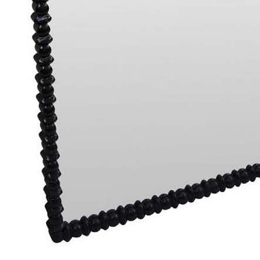 Perz Floor Mirror, 72 Inch, Rectangular Shaped Black Beaded Wood Frame
