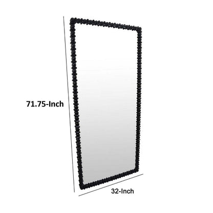 Perz Floor Mirror, 72 Inch, Rectangular Shaped Black Beaded Wood Frame