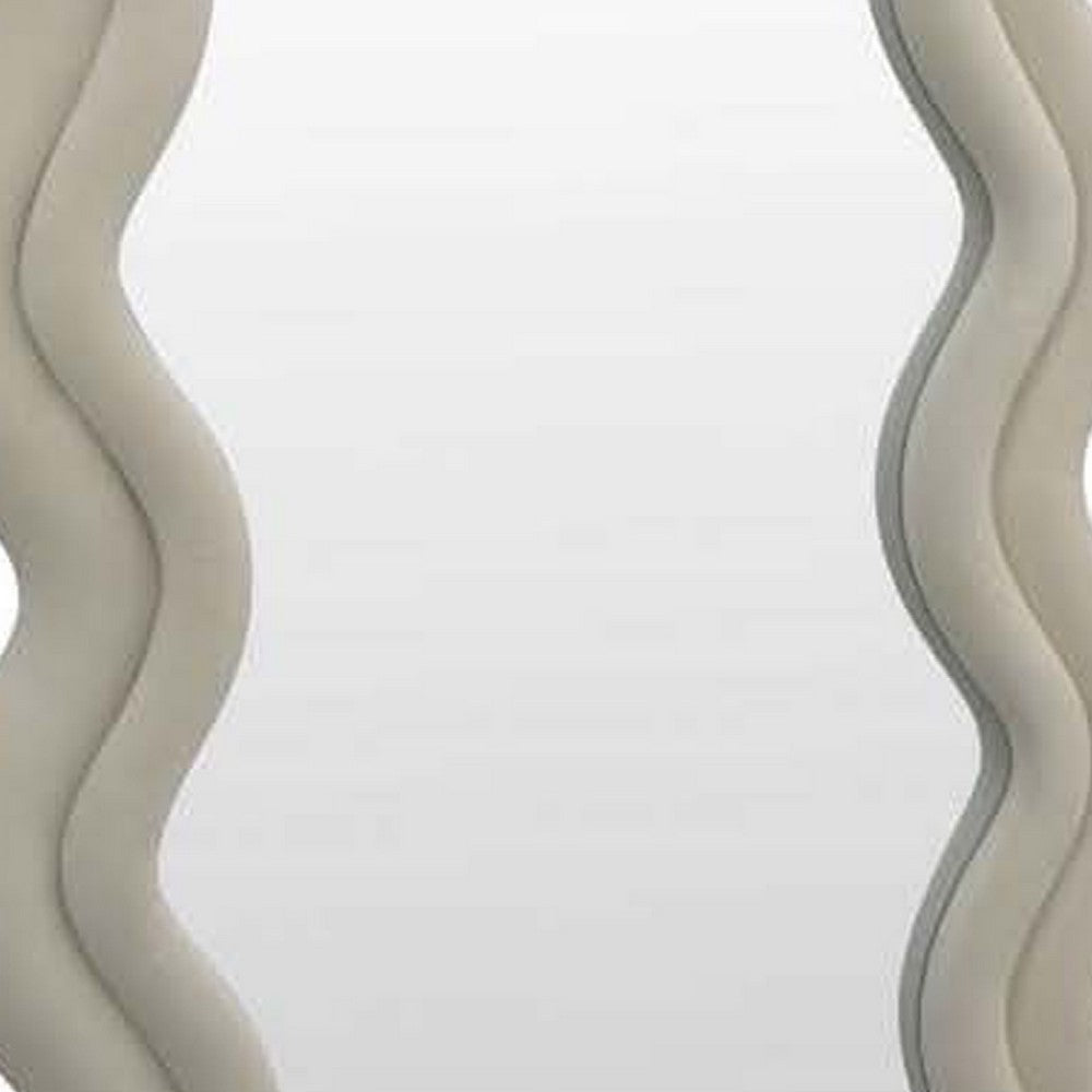 Izy Floor Mirror, 63 Inch, Light Beige Wavy Abstract Frame, Wood