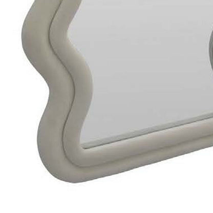 Izy Floor Mirror, 63 Inch, Light Beige Wavy Abstract Frame, Wood