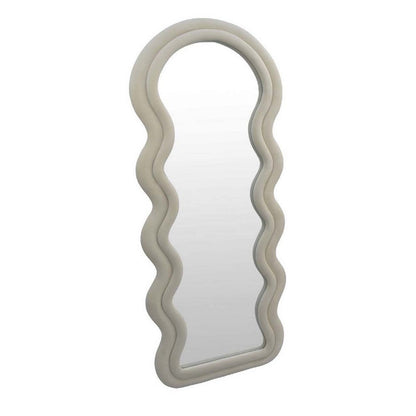 Izy Floor Mirror, 63 Inch, Light Beige Wavy Abstract Frame, Wood