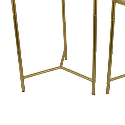 Modern Plant Stand Table Set of 2, Round Mirror Top, Gold Metal Base