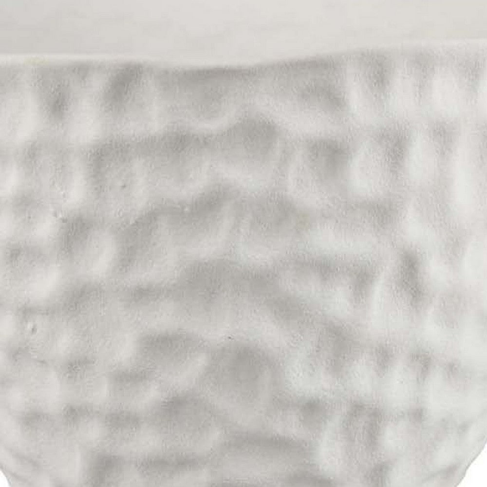 Decorative Bowl Shaped Planter, Hammered White Ceramic 12 Inch