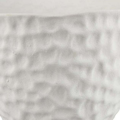 Decorative Bowl Shaped Planter, Hammered White Ceramic 12 Inch
