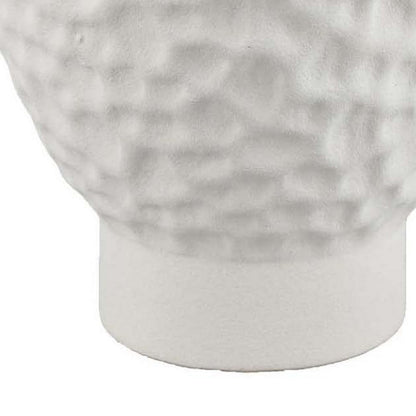Decorative Bowl Shaped Planter, Hammered White Ceramic 12 Inch