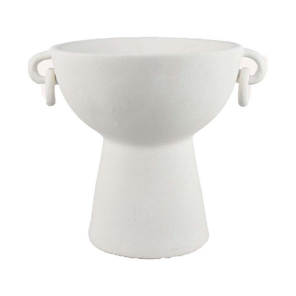 Decorative Bowl Planter, 2 Round Handles, Modern White Ceramic 14 Inch