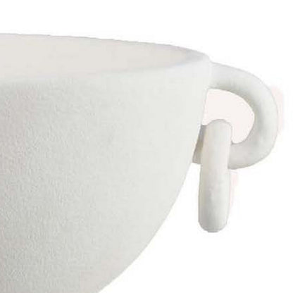 Decorative Bowl Planter, 2 Round Handles, Modern White Ceramic 14 Inch