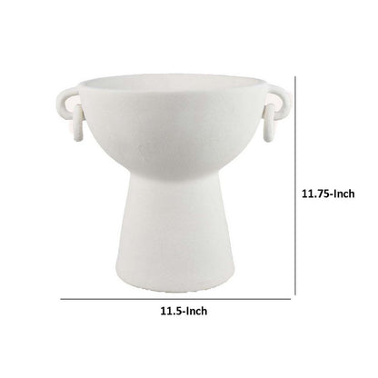 Decorative Bowl Planter, 2 Round Handles, Modern White Ceramic 14 Inch