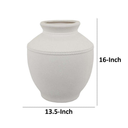 Modern Decorative Flower Vase, Textured White Ceramic 16 Inch