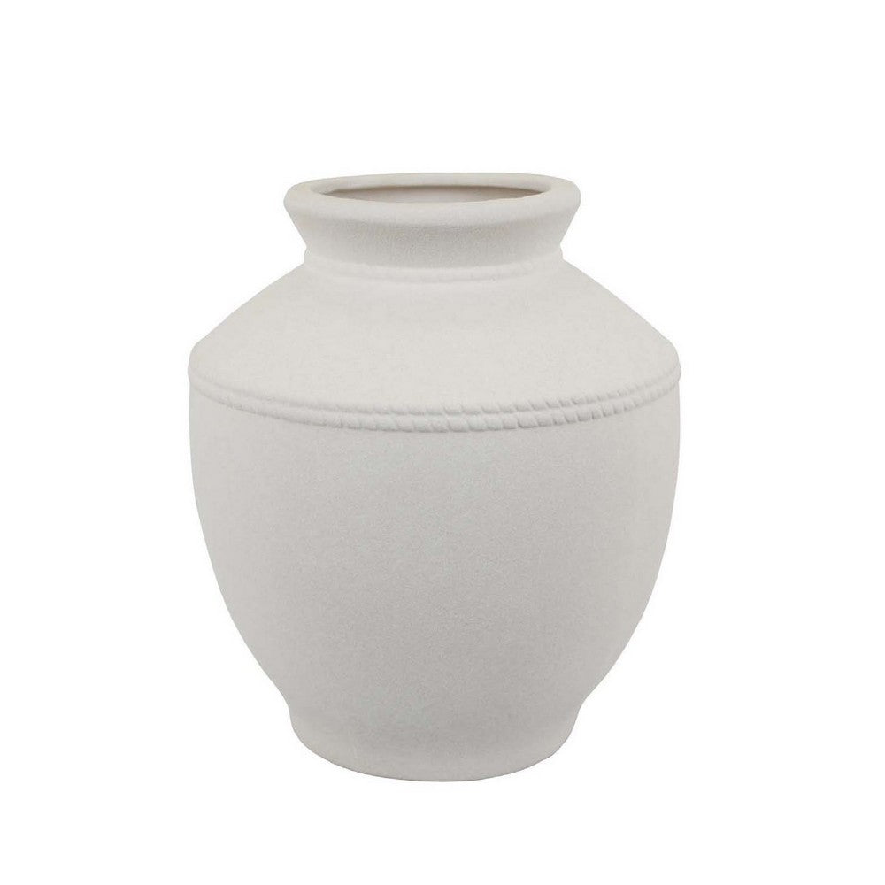 Modern Decorative Flower Vase, Textured White Ceramic 16 Inch