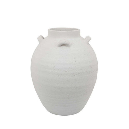Dero Decorative Flower Vase, White Ceramic, Antique Urn Style, 14 Inch