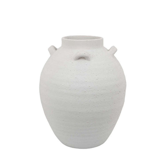 Dero Decorative Flower Vase, White Ceramic, Antique Urn Style, 14 Inch