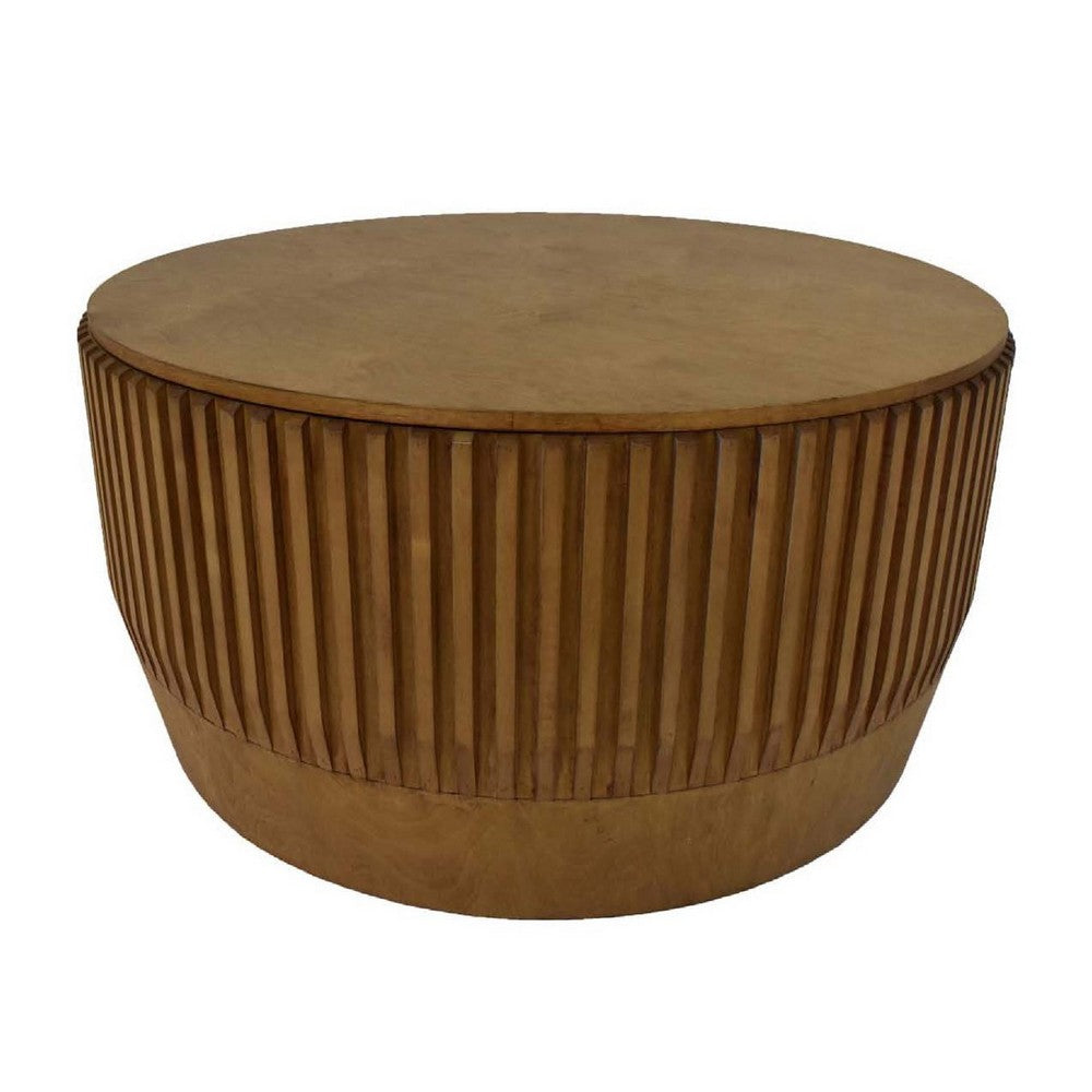 Modern Storage Coffee Table, 31 Inch Round Lift Top, Dark Brown Wood