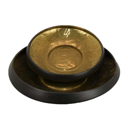 Rema Decorative Tabletop Bowls Set of 2, Modern Gold and Black Ceramic