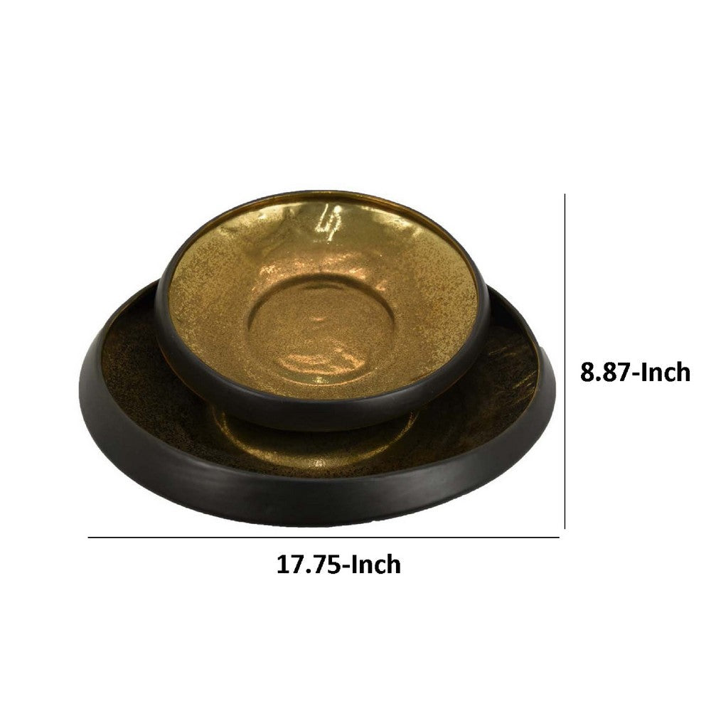 Rema Decorative Tabletop Bowls Set of 2, Modern Gold and Black Ceramic