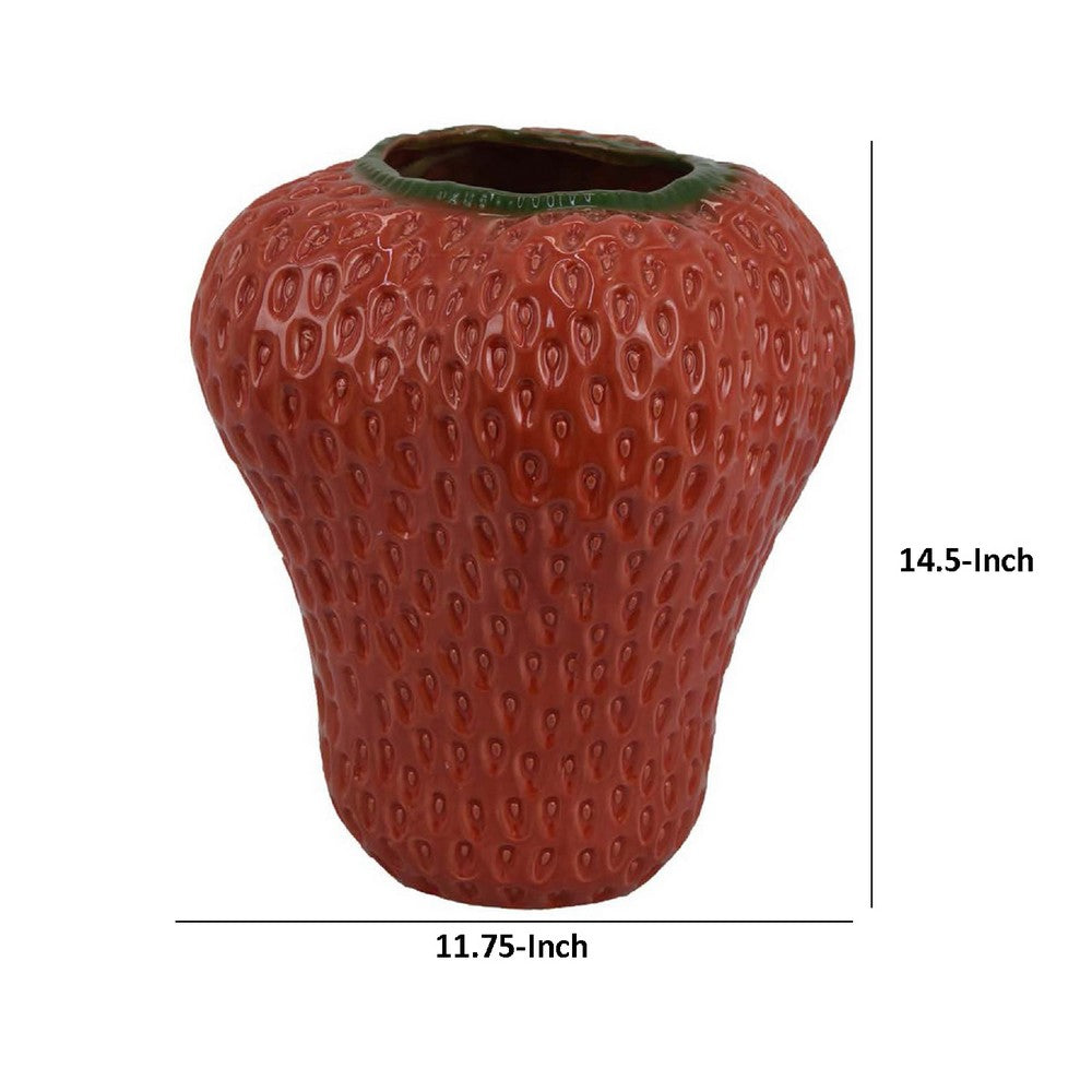 Red Ceramic Strawberry Accent Flower Vase, 15 in - Chic Home-Decor
