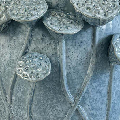 Ro Decorative Vase, Textured Lotus Accents, Blue Ceramic 12 Inch