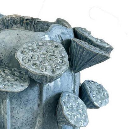Ro Decorative Vase, Textured Lotus Accents, Blue Ceramic 12 Inch