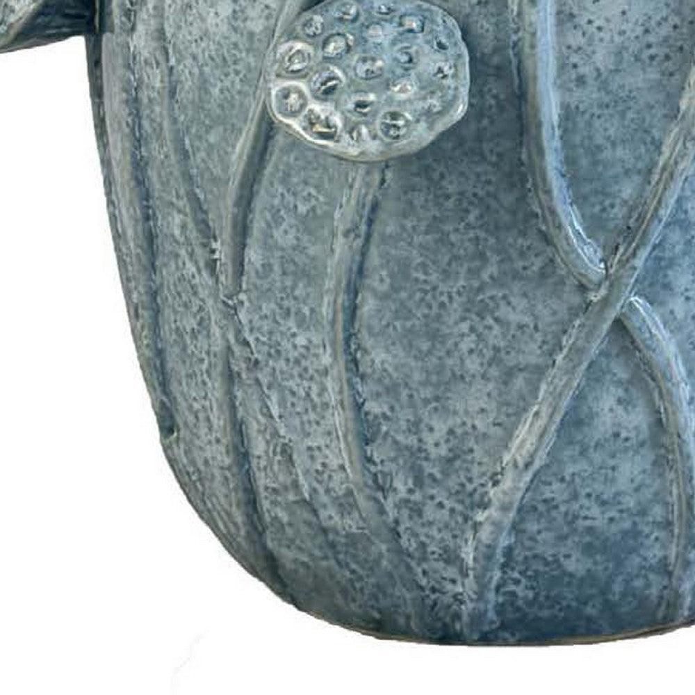Ro Decorative Vase, Textured Lotus Accents, Blue Ceramic 12 Inch