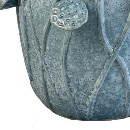 Ro Decorative Vase, Textured Lotus Accents, Blue Ceramic 12 Inch
