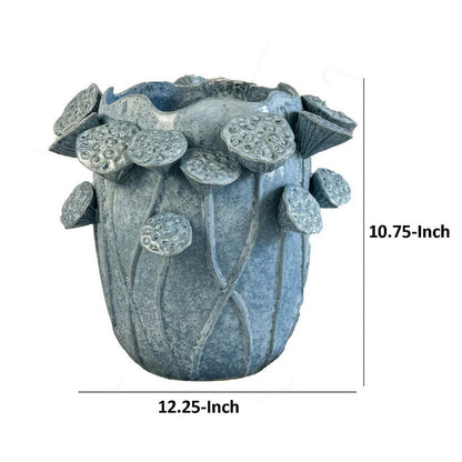 Ro Decorative Vase, Textured Lotus Accents, Blue Ceramic 12 Inch