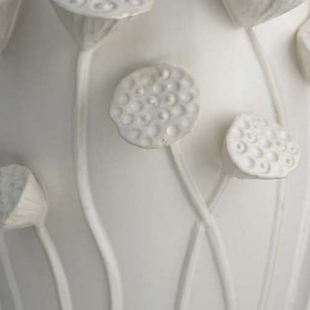 Ro Decorative Vase, Textured Lotus Accents, White Ceramic 16 Inch