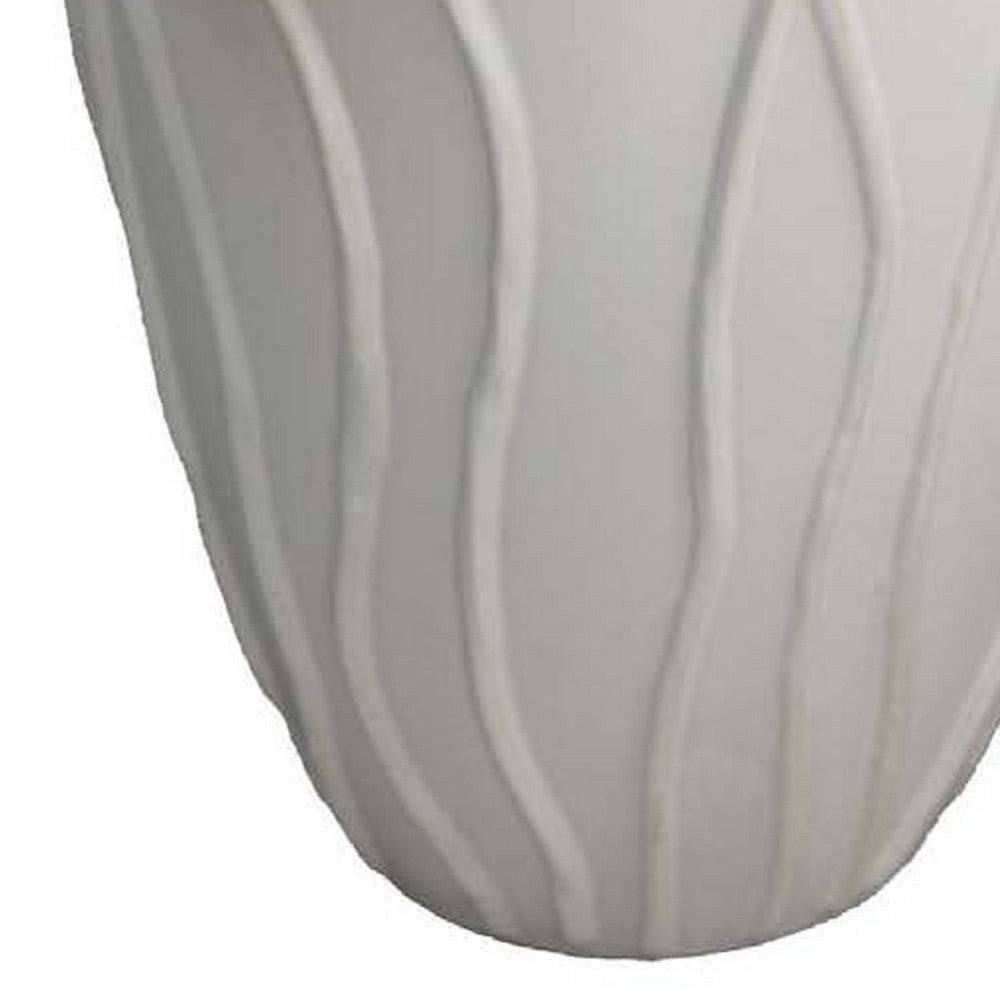 Ro Decorative Vase, Textured Lotus Accents, White Ceramic 16 Inch