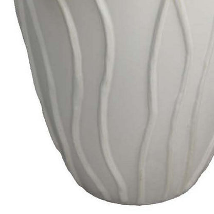 Ro Decorative Vase, Textured Lotus Accents, White Ceramic 16 Inch