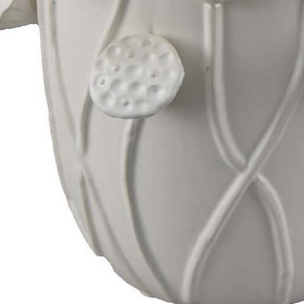 Ro Decorative Vase, Textured Lotus Accents, White Ceramic 12 Inch