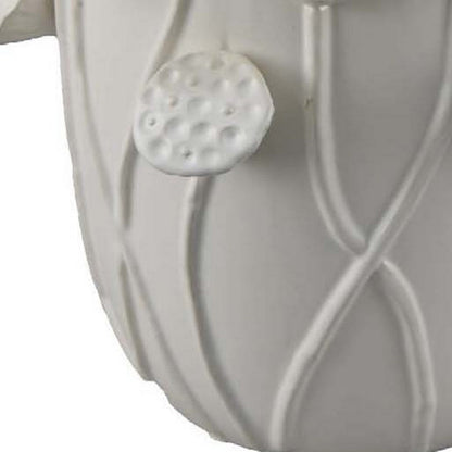 Ro Decorative Vase, Textured Lotus Accents, White Ceramic 12 Inch