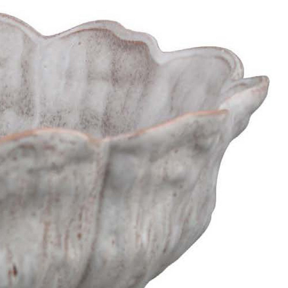 Bobo Decorative Bowl, Floral Design, 17 Inch White Ceramic