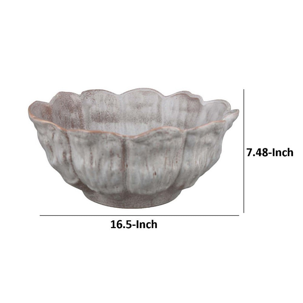 Bobo Decorative Bowl, Floral Design, 17 Inch White Ceramic