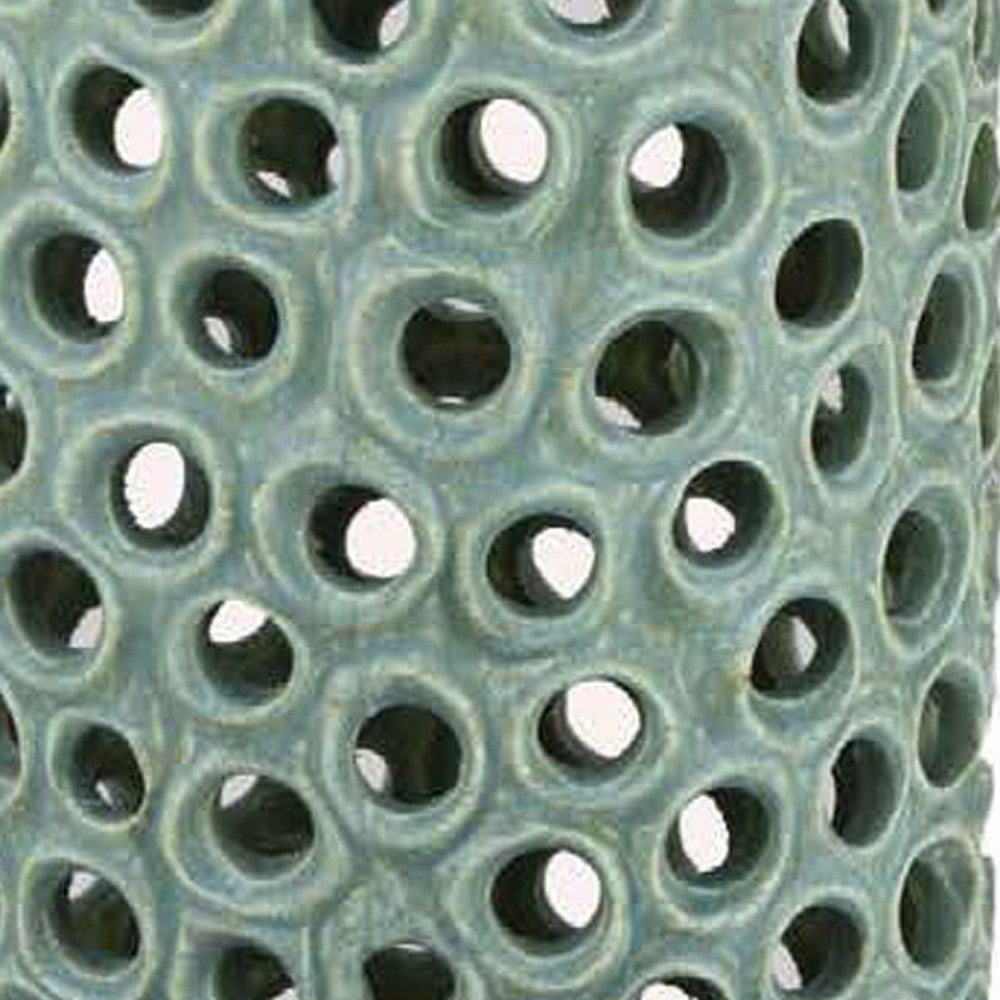 Kolo Decorative Vase, Perforated Design, 25 Inch Green Ceramic Body