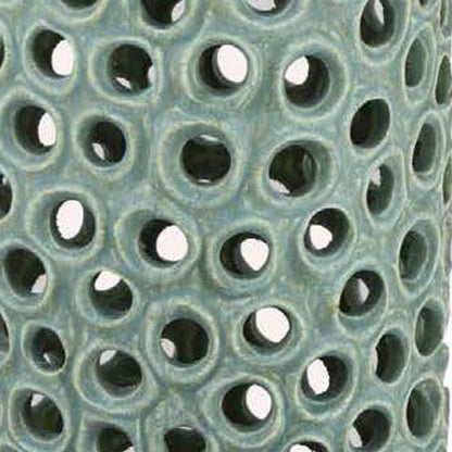 Kolo Decorative Vase, Perforated Design, 25 Inch Green Ceramic Body