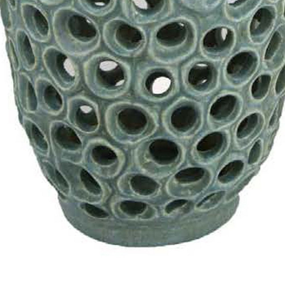 Kolo Decorative Vase, Perforated Design, 25 Inch Green Ceramic Body