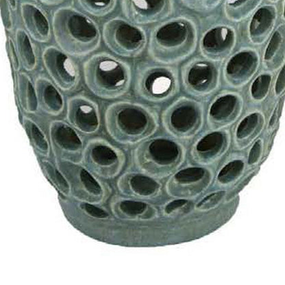 Kolo Decorative Vase, Perforated Design, 25 Inch Green Ceramic Body