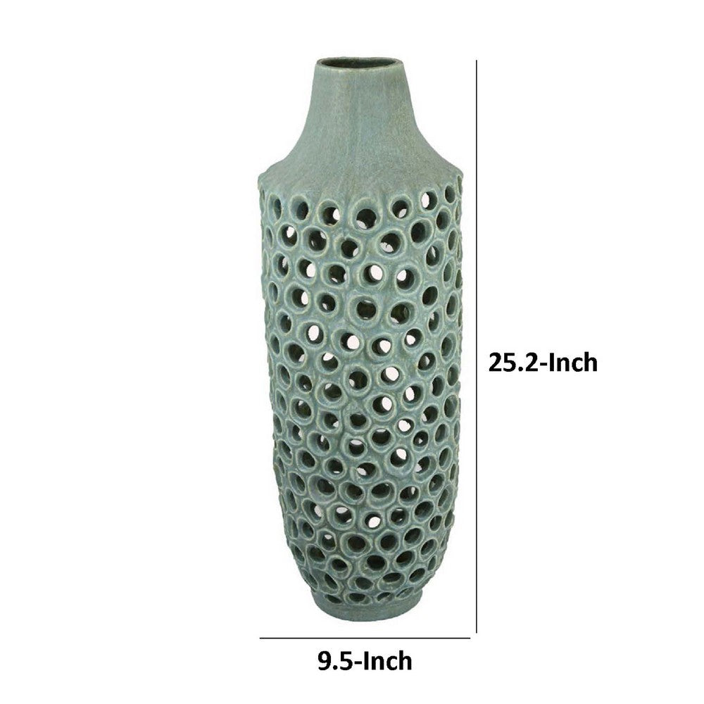 Kolo Decorative Vase, Perforated Design, 25 Inch Green Ceramic Body