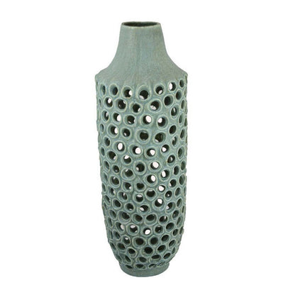 Kolo Decorative Vase, Perforated Design, 25 Inch Green Ceramic Body